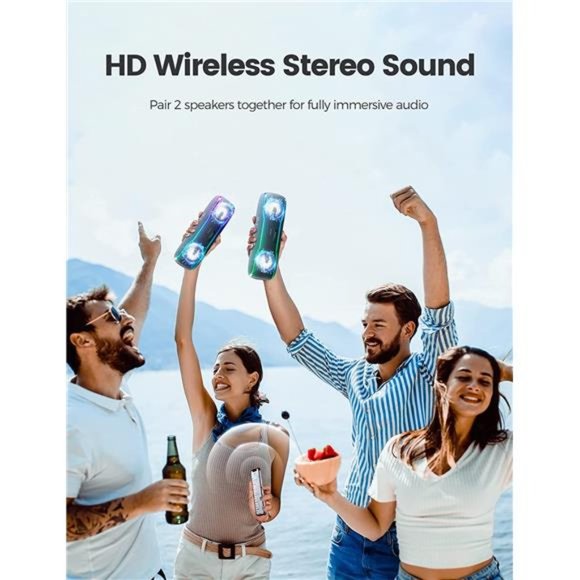 Portable BluetoothSpeaker,IPX7 WaterproofWireless Speaker with Colorful Flashing - Picture 6 of 6